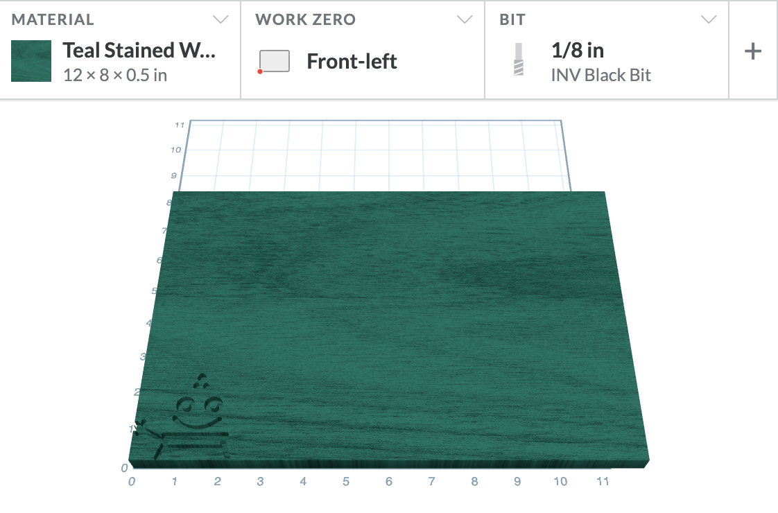 2.5D preview of a carve in the tinted walnut