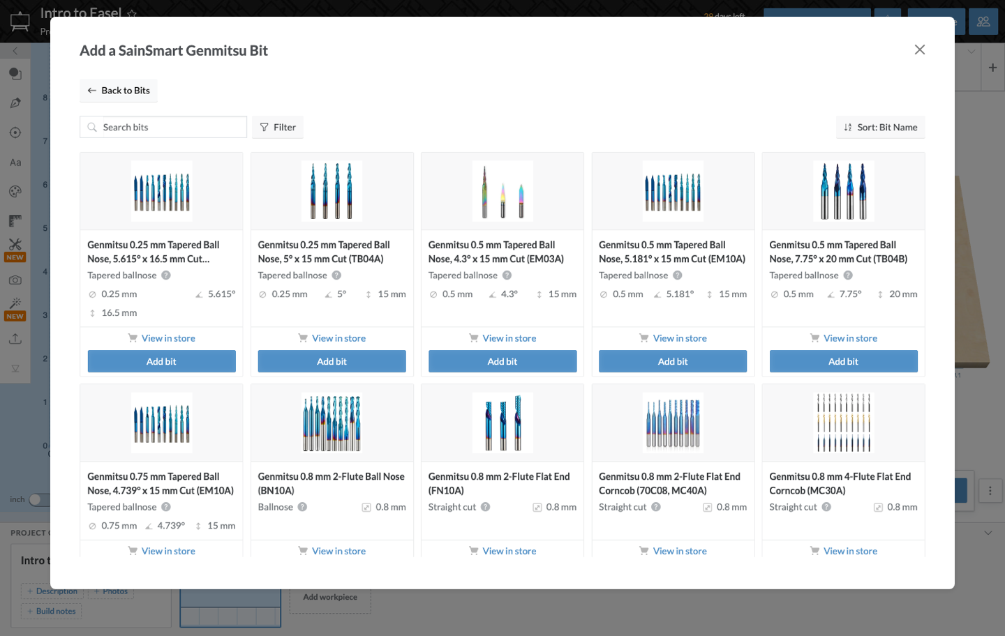 The SainSmart Genmitsu catalog in the Toolbox